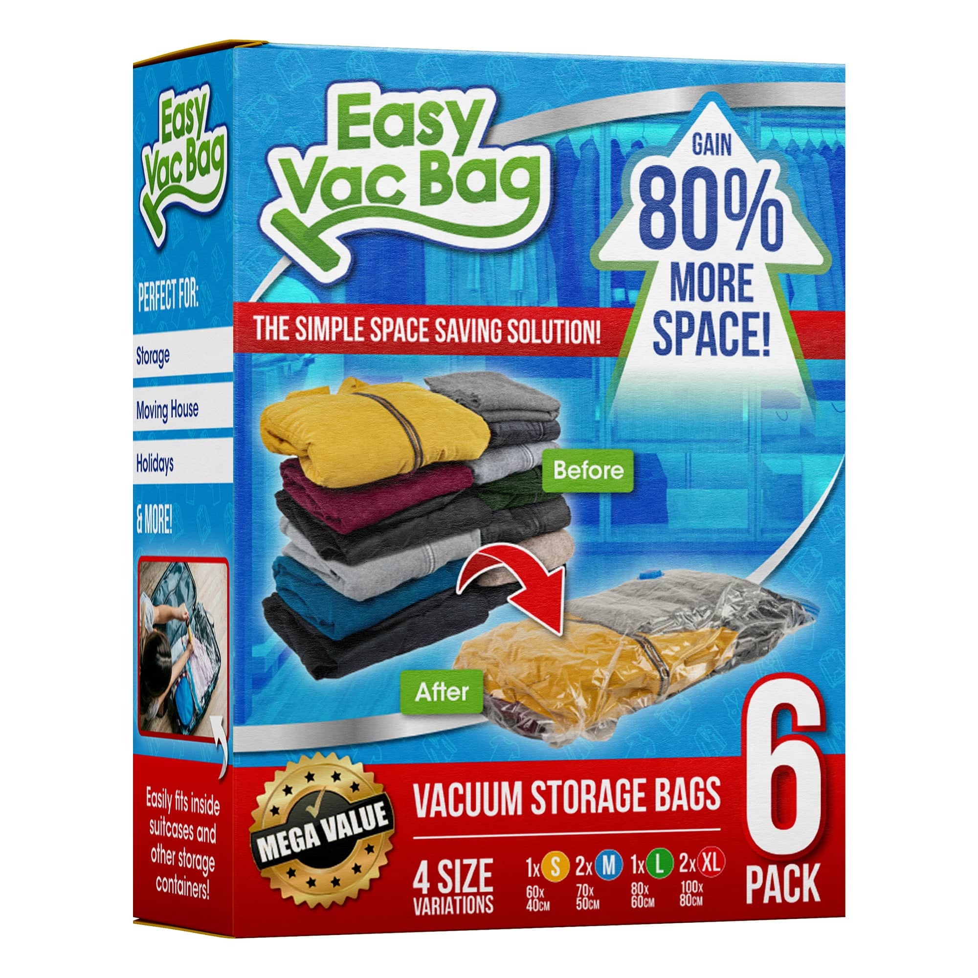 Strong Vacuum Storage Space Saving Bags – 6 Or 12 Pack, Clear Plastic, Dustproof & Waterproof