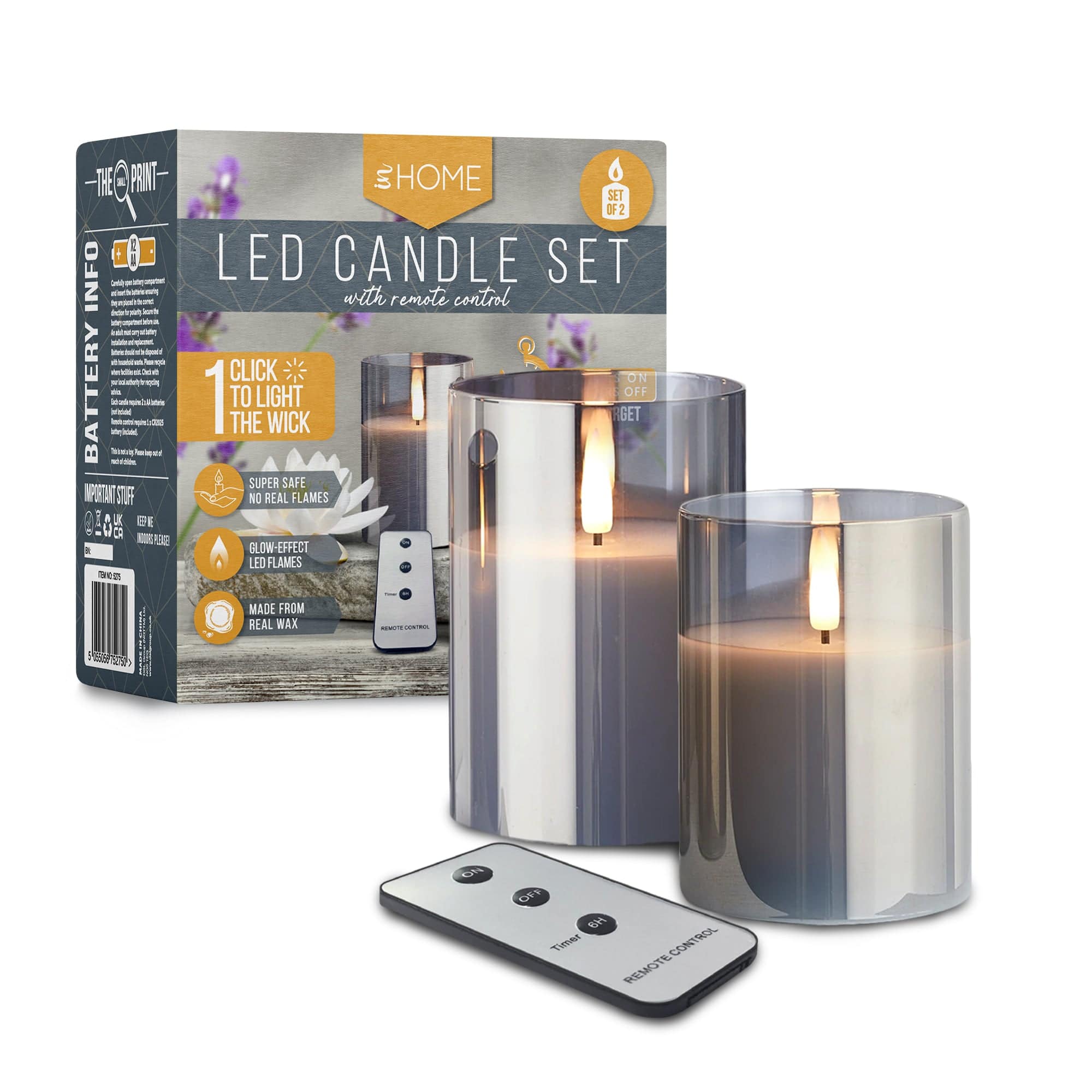 LED Flameless Candles Glass Set with Remote Control (Set of 2) - DSL